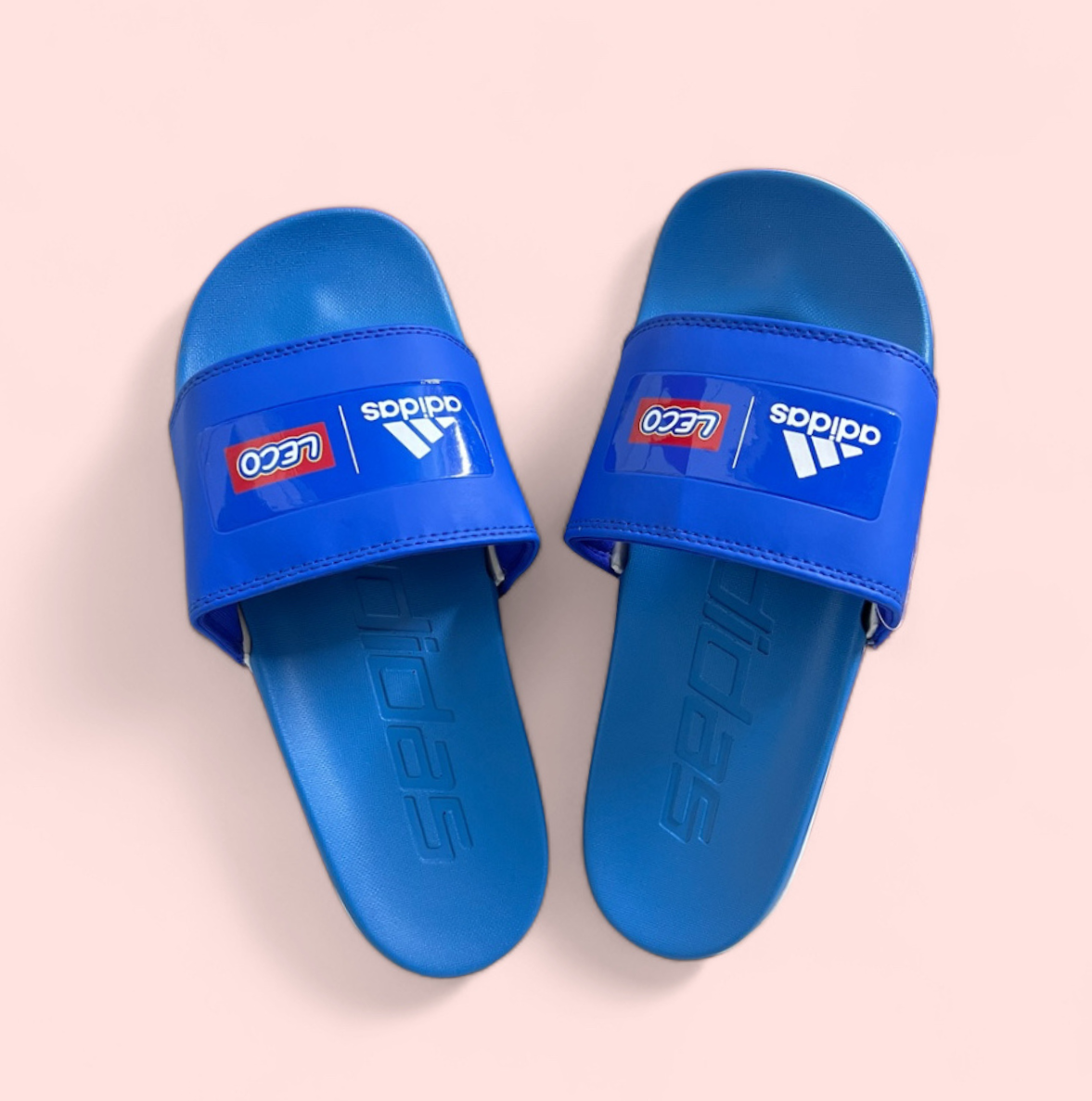 ADIDAS BLUE LECO SLIDES